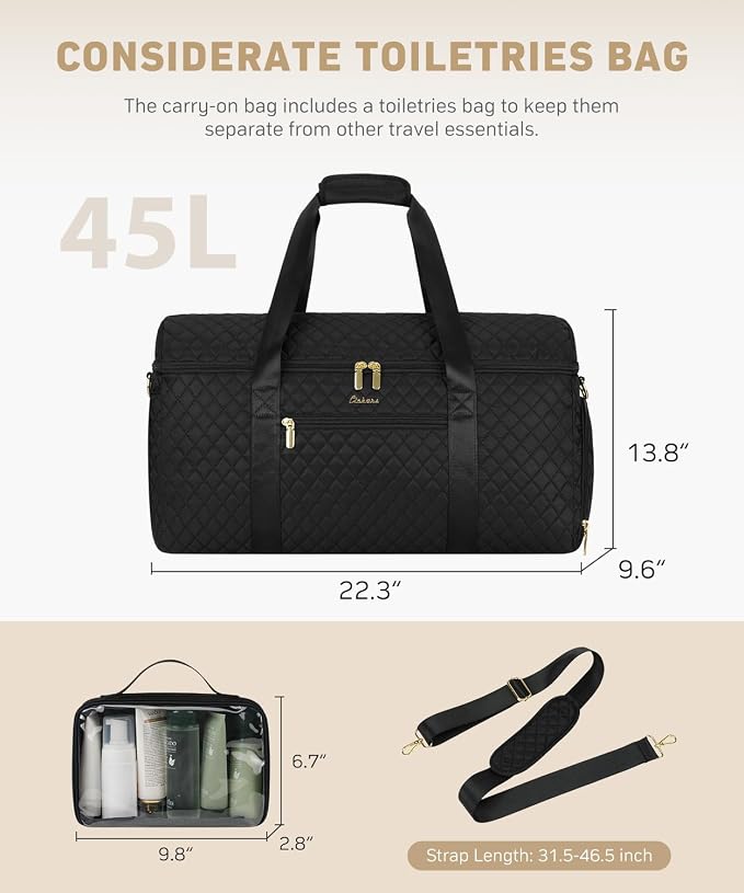 Travel Bags for Women Large weekender Duffle Bag with Shoe Compartment Wide Open Overnight Hospital Bag For Women Labor Delivery Carry on Bag Personal Item Travel Bag with Wet Pocket Black - Image 5