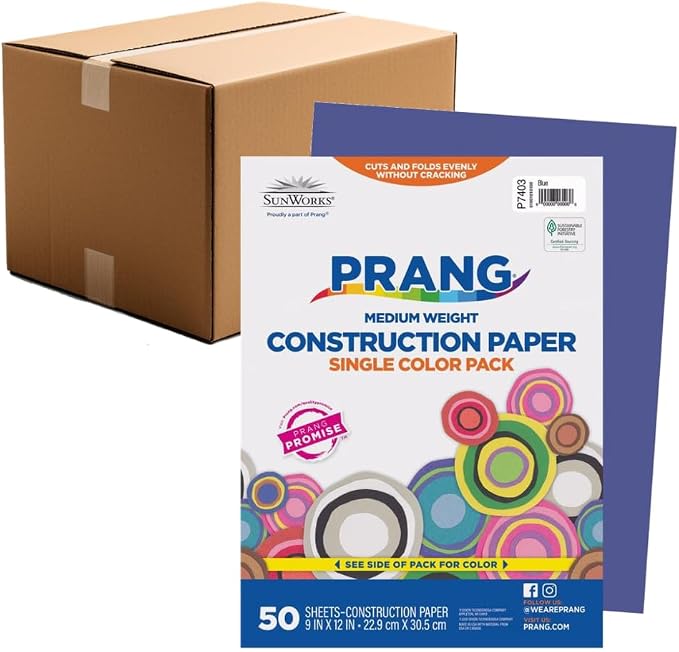 Prang Construction Paper, 9" x 12", Blue, 50/Pack, 50 Packs | Formerly SunWorks, Class Pack, 2500 Sheets Total, P7403 by Prang