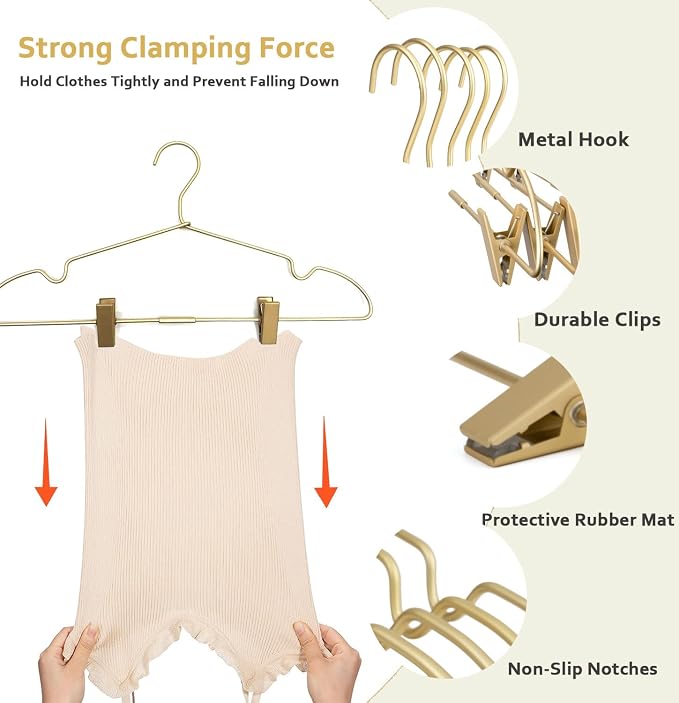 16.5" Adult Gold Metal Clips Pants Coat Clothes Hangers,30 Pack Coat Suit Closet Storage Display,Space Saving Standard Size Adult Clothing for Home Garment Clothes Shop - Image 6