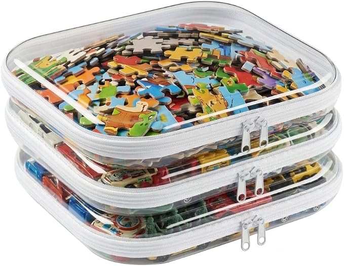 3 Pcs Large Clear Hard Shell Zipper Case, 1.3mm Heavy Duty Plastic File Box | Puzzle Storage Organizer, Board Game, Toy, Craft and Art Supply Organization by WELPIRT