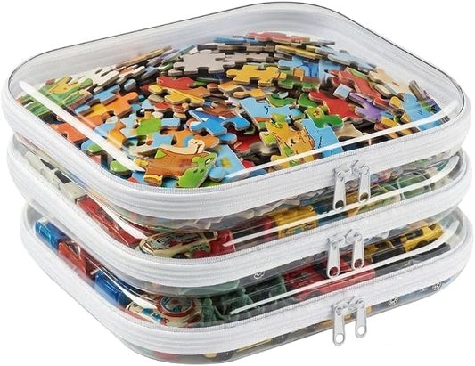 3 Pcs Large Clear Hard Shell Zipper Case, 1.3mm Heavy Duty Plastic File Box | Puzzle Storage Organizer, Board Game, Toy, Craft and Art Supply Organization by WELPIRT