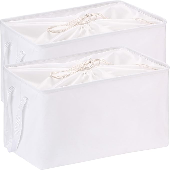Hinwo 102L XXL Canvas Storage Bin with Lid and Handles, 2-Pack | Collapsible Fabric Baskets, Closet Shelf Organizers, Containers for Clothing, Blankets, Toys, Bedding (White) by Hinwo