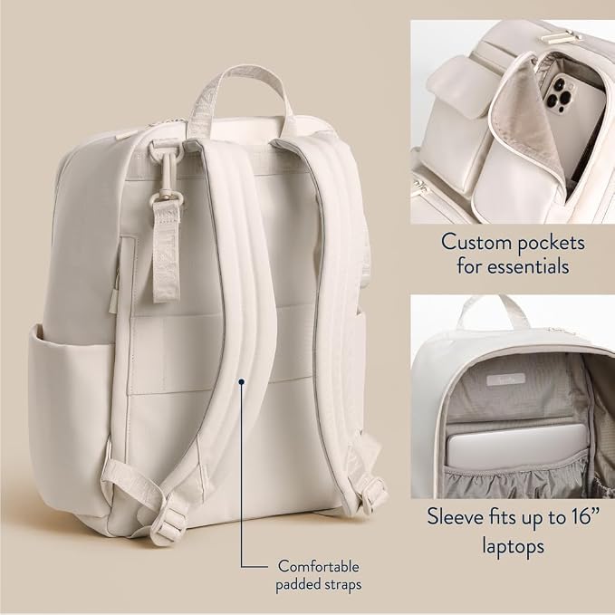 Itzy Ritzy Utility Diaper Bag Backpack, 17 Pockets w/Changing Pad (Cream) | Travel-Ready Diaper Backpack with 2 Insulated Bottle Holders, Laptop Compartment, Trolley Sleeve, Straps, and Changing Pad - Image 6