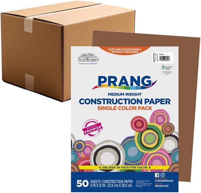 Prang Construction Paper, 9" x 12", Brown, 50/Pack, 50 Packs | Formerly SunWorks, Class Pack, 2500 Sheets Total, P6703 by Prang