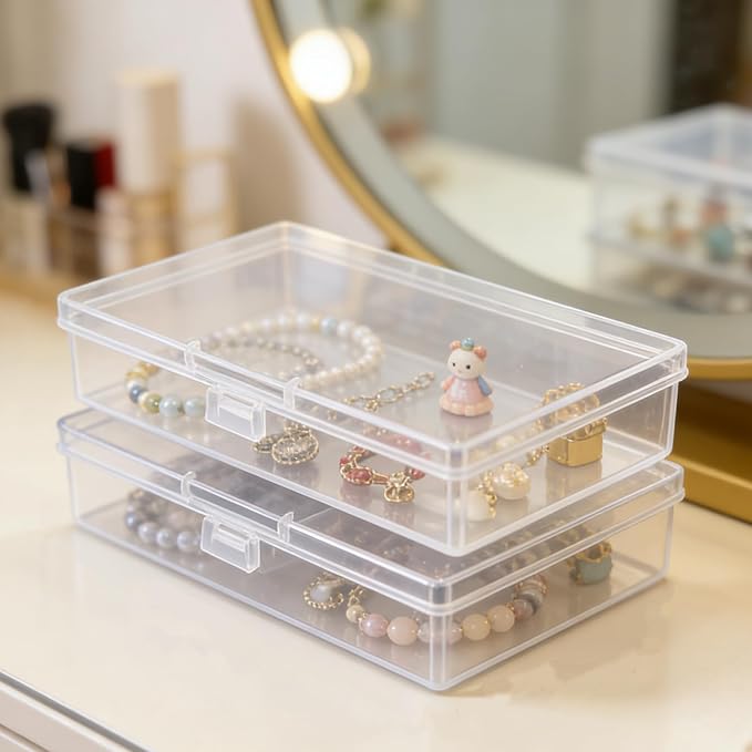 12 Pack Rectangular Clear Plastic Storage Containers | 5.7 x 2.95 x 1.18 inch, Hinged Lid, For Beads and Small Craft Items - Image 2