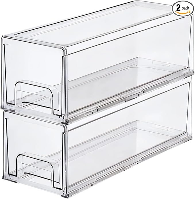 Clear Plastic Stackable Storage Drawers Bins, Perfect for Kitchen Pantry Organization and Storage, Under Sink Organizer, Pull Out Cabinet Organizer, Makeup, Bathroom Storage Containers for Organizing by ShelfShaper
