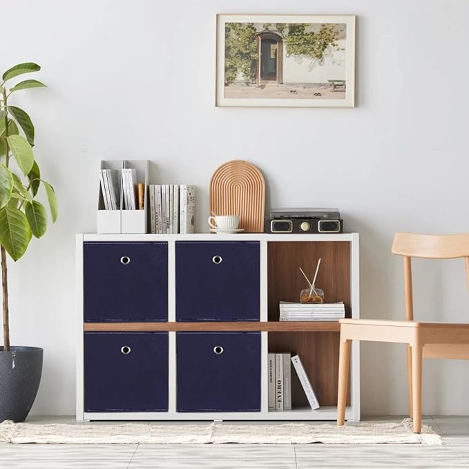 Foldable Storage Cubes Bins ,11 Inch Cloth Storage Cube Fabric Storage Box Cubes Organizer Baskets with Handles for Home Organizer Set of 6 (Navy Blue) - Image 4
