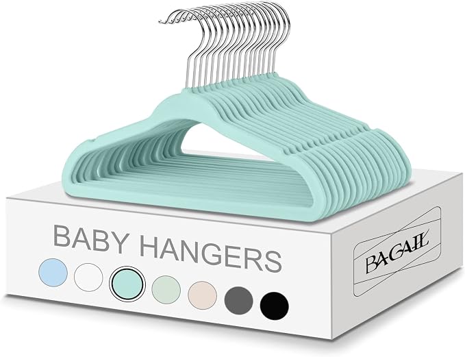 BAGAIL 50 Pack Kids Velvet Hangers 11 Inches Children's Clothes Hangers Non-Slip Baby Hangers for Infant/Toddler (Mint) by BAGAIL