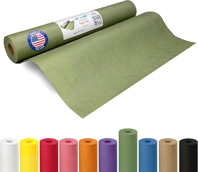 Green Kraft Paper Roll 18" x 2160" (180 feet) - USA-Made Craft Paper for School, Gift Wrapping, Moving & Packing - High-Density Kraft Material for Art by IDL Packaging by IDLPackaging
