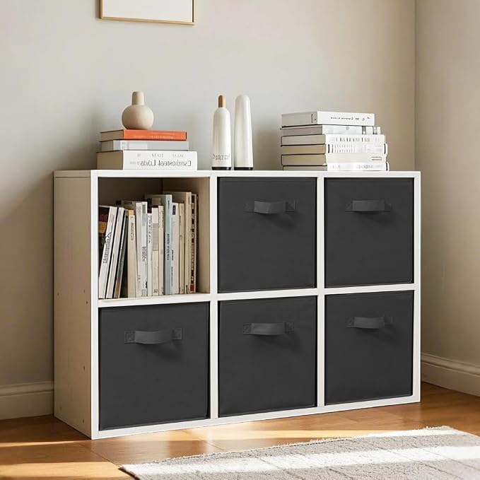 Easi Storage Cubes, 11 Inch Fabric Storage Bins, Set of 9, Foldable Collapsible Cube Organizer with Handles, Closet Shelves Office Nursery Storage, Cubby Storage Bins for Toys Clothes Books, Black - Image 2