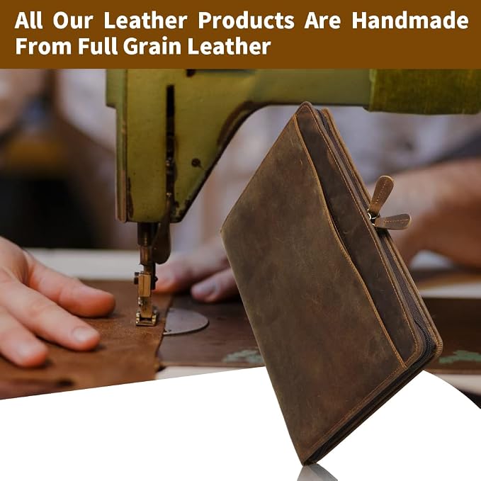 Ringsun Genuine Leather Portfolio with Zipper, Business Organizer for A4/Pad/Phone, Brown, RS63 - Image 5