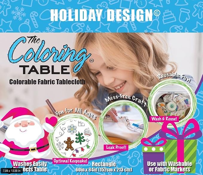 Holiday Design – Rectangle Tablecloth 60”X84” – Interactive Coloring Tablecloth for Kids – Poly/Cotton Fabric - Washable and Reusable – DIY Coloring Activity for Children and Adults - Image 2