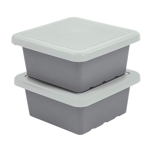 ECR4Kids Stackable Square Bins with Non-Snap Lids, Multipurpose Organization, Grey, 2-Pack by ECR4Kids