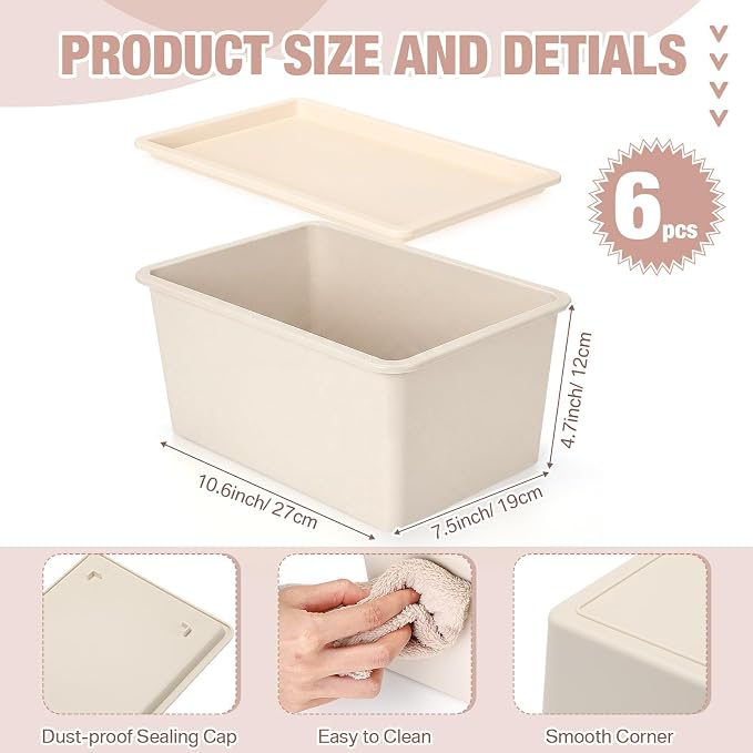 6 Pcs Small Plastic Storage Bins with Lids,Beige - Image 2