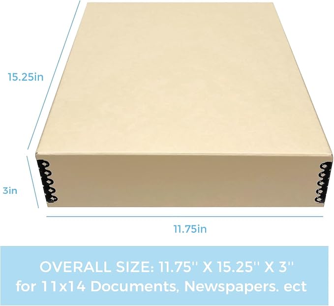 Lineco Drop Front Archival Storage Box, 11.75x15.25x3 in, Tan, 2 Pack | Acid-Free with Metal Edge, Preserves Picture Longevity, Organize Photos, Newspapers, Prints, Documents, Crafts, DIY - Image 2