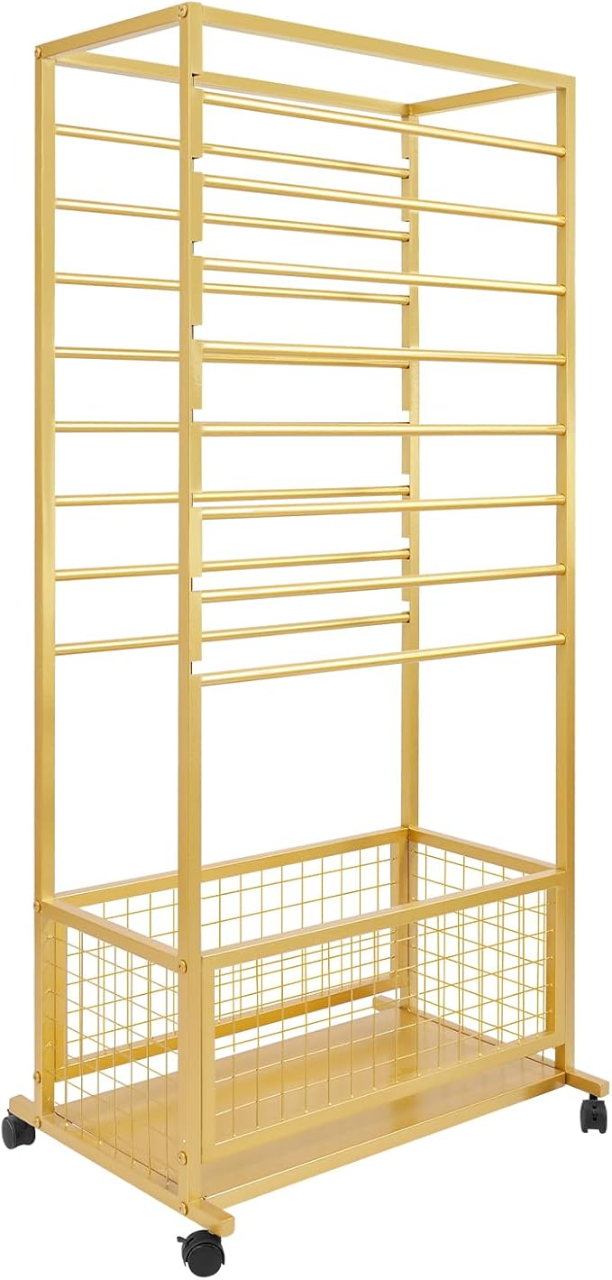 Floor Standing Ribbon Storage Organizer, 16-Layer Iron Rolling Ribbon Holder Organizer Rack with Bottom Basket, Wrapping Paper Holder, Slim Ribbon Storage Rack for Flower Shop,Craft Room H: 60inch by ZHFEISY