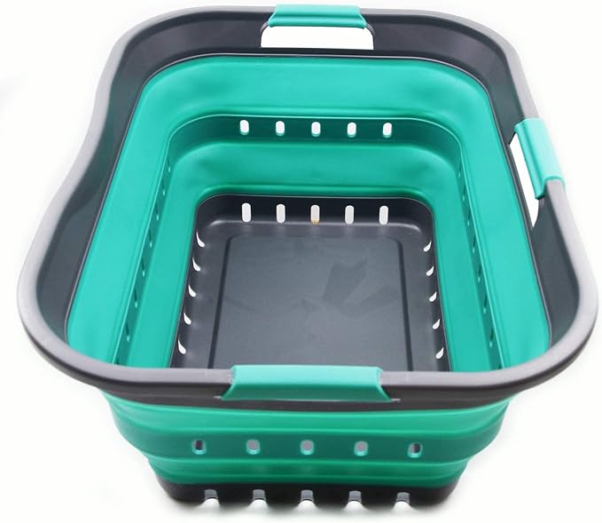 SAMMART 42L (11 gallon) Collapsible Plastic Laundry Basket - Foldable Pop Up Storage Container/Organizer - Portable Basket - Space Saving Hamper/Basket (2, Grey/Turquoise Blue) - Image 5