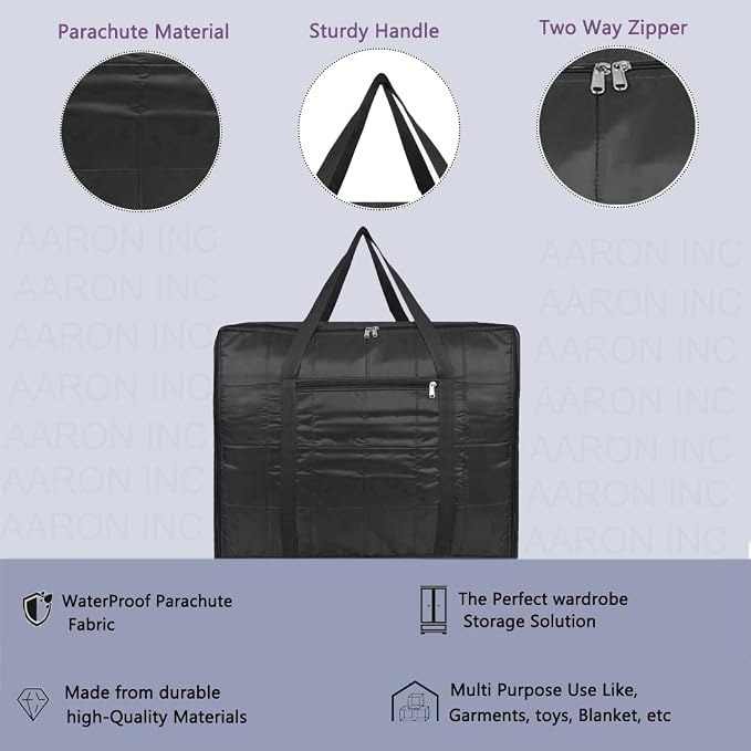 ANKIT INTERNATIONAL Jumbo Storage Bag for Clothes & Bedding – Lightweight Moisture Proof Parachute Fabric Organizer with Zipper & Handles, Large Capacity Storage for Blankets, Comforters (Black) - Image 6