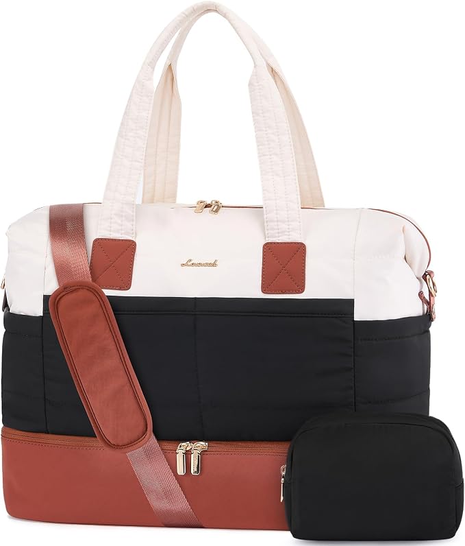 LOVEVOOK Travel Duffle Bag - Puffer Weekender Bags For Women with Shoe Compartment,40L Carry On Overnight Duffel Bags For Airplanes,Hospital Bag for Labor and Delivery,2Pcs by LOVEVOOK