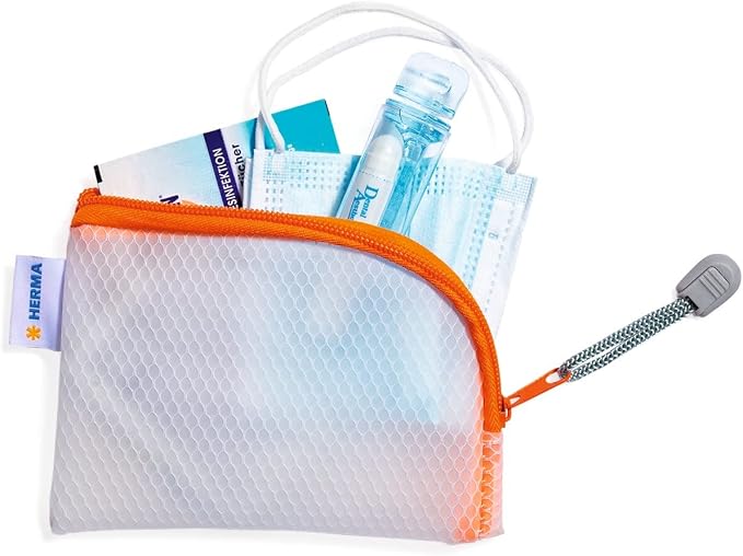 HERMA 20253 Zip Pocket Travel Case A7 Transparent Orange, Small Lockable Transparent Pocket with Zip, Toiletry Bag for Mobile Phone, Charging Cable, Cosmetics, Pens, Keys - Image 2