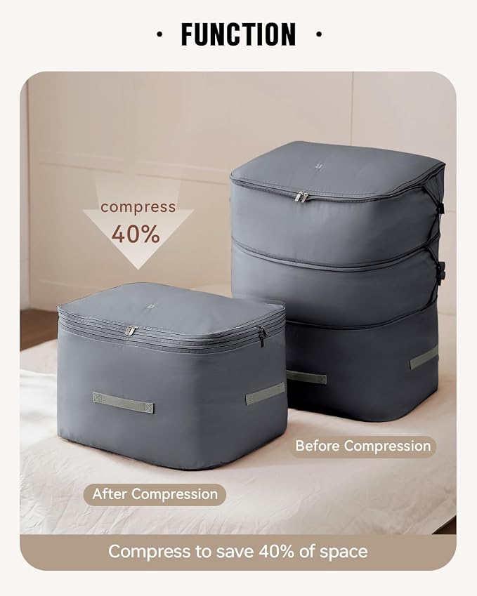 Eachy 3-Pack Comforter Storage Bag Blanket Storage Bags, 136L Compression Storage Bags for Blanket Comforter, Ultra Space Saving Self Compression Organizer - Image 2