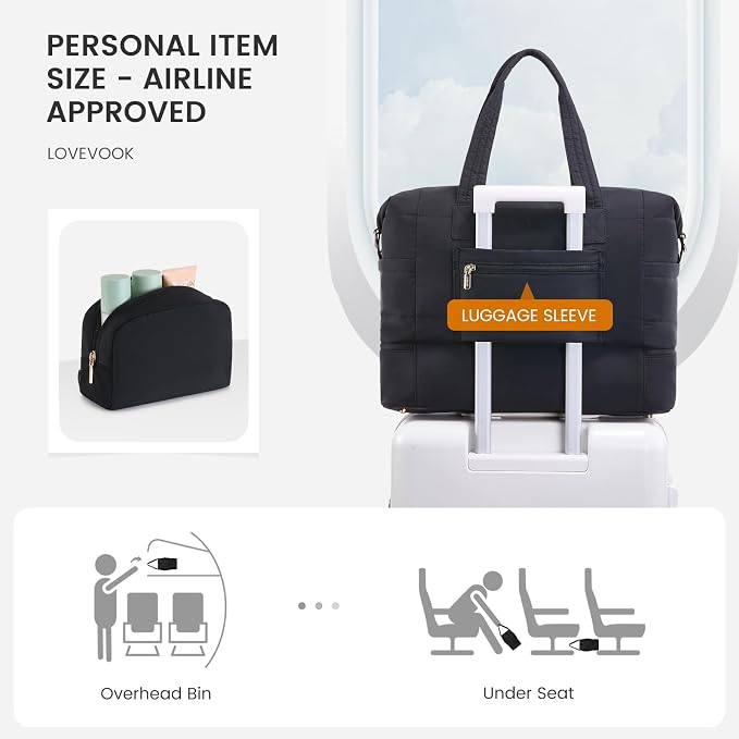 LOVEVOOK Travel Duffle Bag - Puffer Weekender Bags For Women with Shoe Compartment,40L Carry On Overnight Duffel Bags For Airplanes,Hospital Bag for Labor and Delivery,2Pcs - Image 4