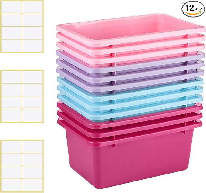 Zonon 12 Pcs Plastic Cubby Storage Bin Back to School Classroom Cubby Organization Storage Container with 1 Pack Self Adhesive Label for Office School Library(Retro Color,11.61 x 7.68 x 4.92) by Zonon