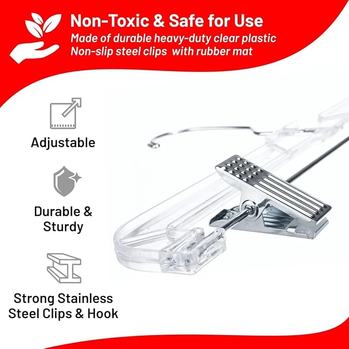 DEILSY™ Pants Hangers with Clips 12 Pack Skirt Hangers Clear Plastic | Hangers with clips and 360° swivel hook, pants hangers rubber-padded clips, ideal for jeans, trousers, skirts and shorts - Image 2