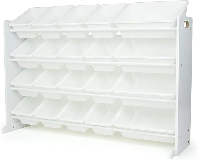 Humble Crew Kids Toy Organizer with 20 Bins, 4 Tier Storage for Playroom | Sturdy wood and steel toddler shelf, removable BPA-free containers, wall anchor anti-tip safety kit for bedroom or classroom by HumbleCrew
