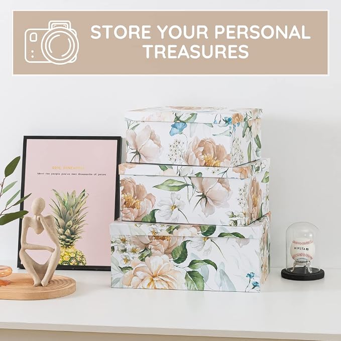 Soul & Lane - Floral Revival Decorative Storage Boxes with Lids, Set of 3 | Large Nesting Cardboard Keepsake Boxes for Memories, Photos and Gifts, Pretty Decorated Floral Containers for Organizing - Image 7