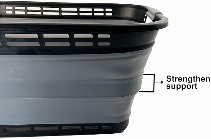 SAMMART 42L (11 gallons) Collapsible Plastic Laundry Basket - Portable Pop Up Storage Container/Organizer - Portable Hamper - Space Saving Easy Storage (Black/Frost Grey (Set of 2)) - Image 4