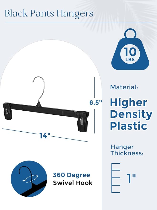 Smartor Black Pants Hangers 300 Pack, Skirt Hangers with Clips, 14 Inch | Strong Non-Slip Clips, 360° Swivel Hooks; Wide Plastic Clip Hangers for Adult Jeans, Trousers, Slacks and Heavier Bottom - Image 9