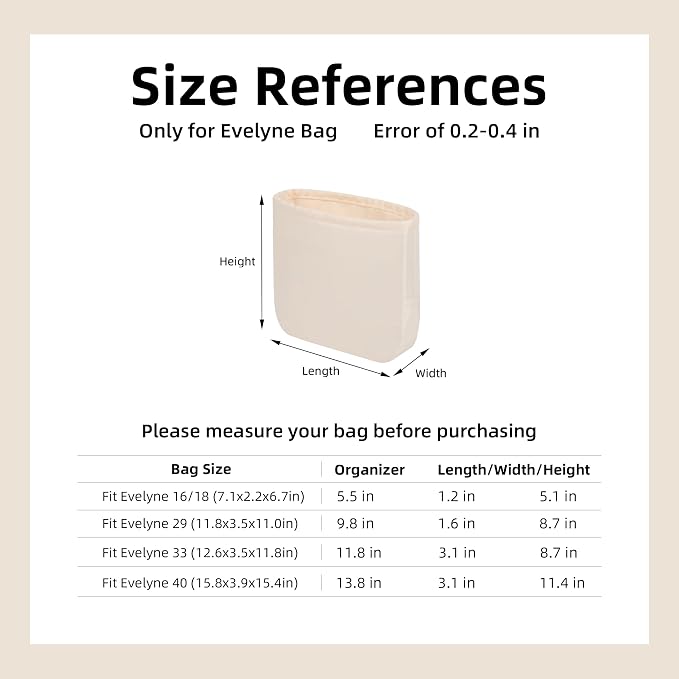 DGAZ Silk Purse Organizer Insert for Evelyne Bag(Craie,TPM) | Soft and Lightweight,Perfect Fit,Multi-pocket Storage,Bag Protector,Luxury Bag Care,Handmade,for Smooth Bag Organizer - Image 6