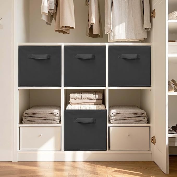 Storage Bins, 11 Inch Fabric Storage Cubes, Collapsible Cube Storage Box, Fabric Closet Organizers with Handle for Home, Office, Cabinet, Closets, Bedroom, Living Room, Black, 40 Set - Image 5