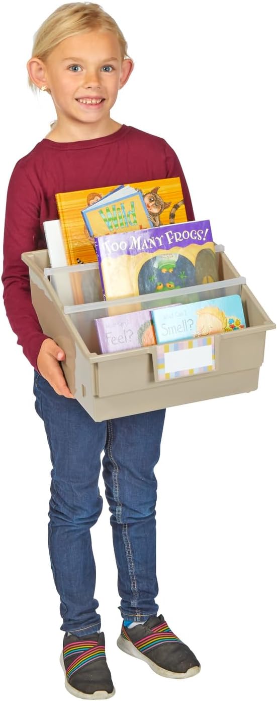 Really Good Stuff Picture Book Classroom Library Bins with Dividers, 6-Pack | Tan, 13.5 in W x 13.5 in D x 7.75 in - Image 6
