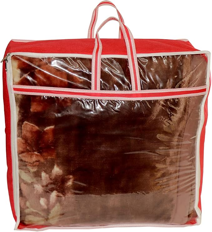 ANKIT INTERNATIONAL Garments Protect Clothes Organizer/Storage Bags for Blanket, Quilts & Rajai Storage Combo Pack of 03 with Dust Protection Front Clear window & Zip Closure (RED,51 x 51 x 22 cms) - Image 2