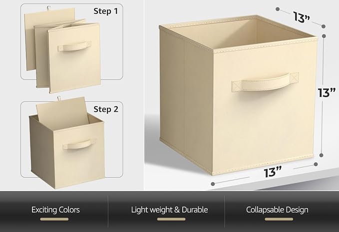 Sorbus Fabric Storage Cubes - 6 Foldable Storage Bins for Organizing Pantry, Cubbies, Toy Box - Clothes Storage & Closet Organizer - 13 Inch Collapsible Cube Baskets for Shelves with Handle - Image 3