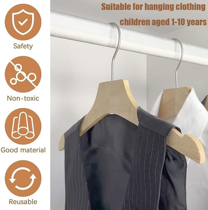Natural 12.7" Ultra-Thin Wooden Children Closet Clothes Hangers 24PCS Wood Baby Kids Coat Hangers for Infant Toddler Newborn Jumpsuit Pants Skirts Jeans Space Saving Heavy Duty Durable Hangers - Image 9