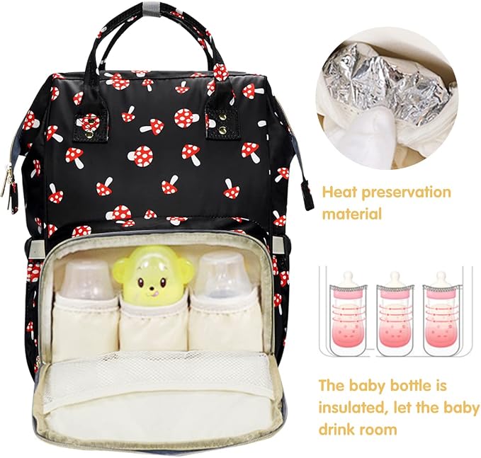 MCWTH Mushroom Diaper Bag Backpack Set for Baby Girls Mom, Large Capacity Multi-Function Nappy Bags Organizer - Image 3