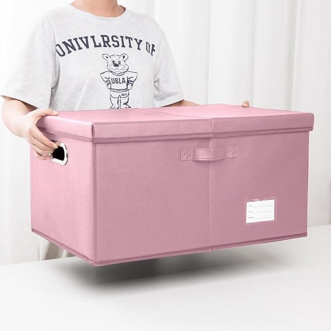 Collapsible Storage Box with Lid [1-Pack] Leather Fabric Foldable Storage Bin Organizer Container Basket Cube with Cover for Home Bedroom Closet Office Nursery Pink (22.8X15.7X11.8) - Image 6