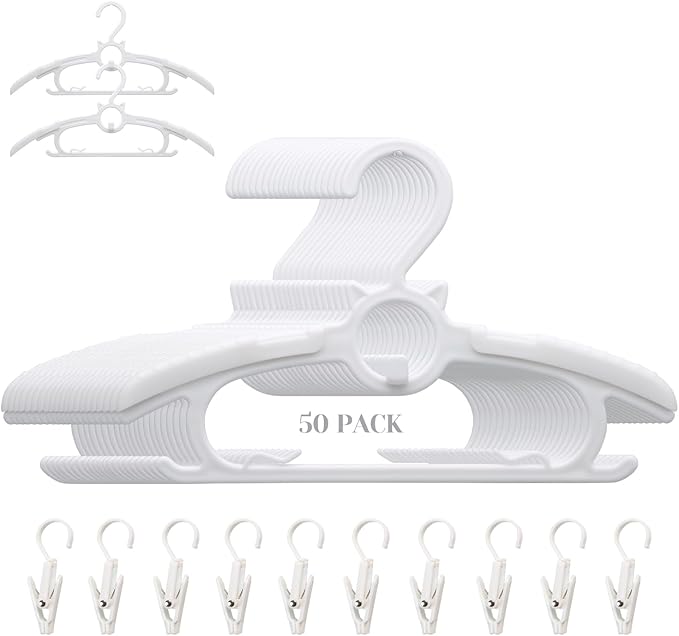Baby Nursery Closet Hangers,50Pack Space Saving Kids Hanger White | Non-Slip Toddler Clothes Hangers,11-14" Adjustable Plastic Infant Hangers for Girl Boy Toddler Kids Child. by Gencuoir