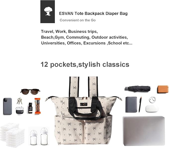Diaper Tote Bag Totepack Backpack 2 in 1 for Women Multifunctional Large Capacity with Insulated Pockets Travel | Multifunctional - Image 4