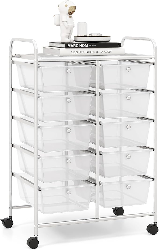 RELAX4LIFE Rolling Storage Cart with 10 Drawers - Craft Storage Cart with Lockable Wheels,Utility Cart, Art Cart Organizer for Crafting Storage, Studio, Office, Home, School Rolling Drawer Cart by RELAX4LIFE