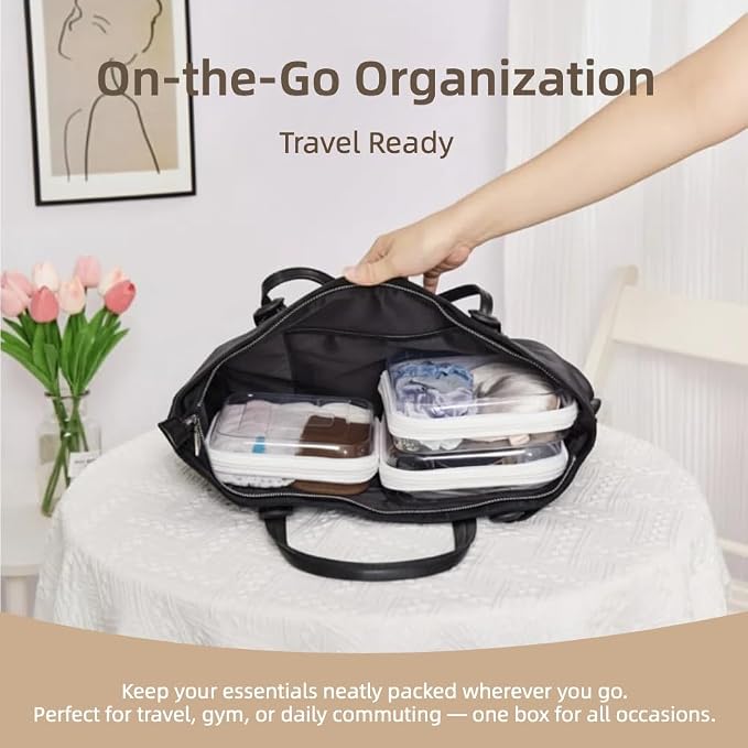 3-PCS Medium Clear Hard Shell Zipper Pouches, Clear Zipper Bags | Ivory Hard Case Pouches for Purse & Diaper Bag Organizer, Travel Essentials, Clear Storage Bags, and Travel Zipper Container - Image 7