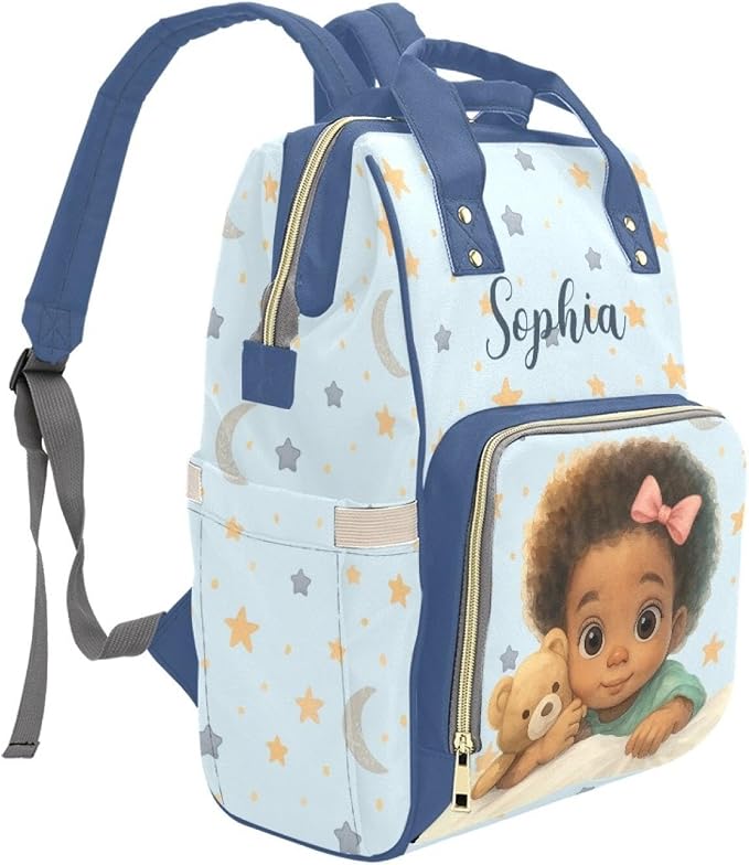 Custom Name Diaper Bag Backpack – Africa Girl with Star Personalized Baby Nappy Bag with Insulated Bottle Holders – Waterproof Large Capacity Travel Backpack Gift for Parents - Image 3