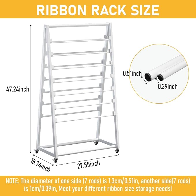 Ribbon Holder,Ribbon Organizer,15 Tier Ribbon Holder Organizer Rack,Double-Sided Gift Wrapping Craft Ribbon Storage Shelf for Craft Room Cake Shop Flower Store,White - Image 3