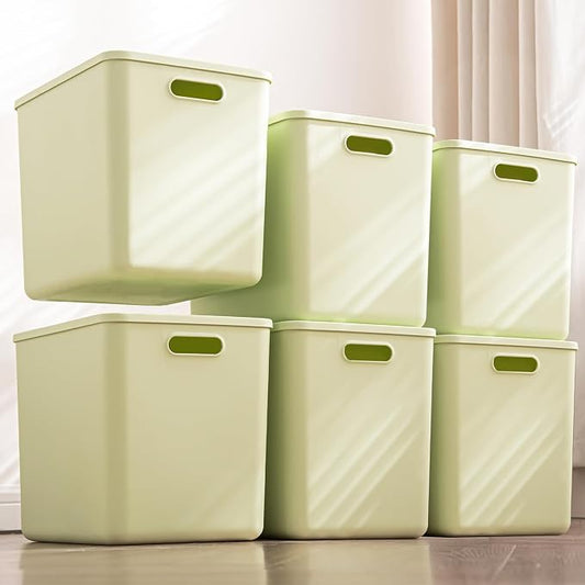 6 pack large plastic White storage bins with Lids, Toy Box Chest with Handle，Organizer Containers Baskets for Baby,Nursery，Shelves，Playroom, Bedroom，Office,Closet，home (Light Green, 6XL) by Gaoaodeyu