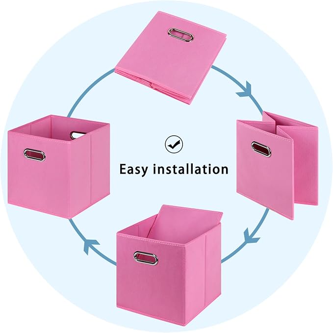 Fabric Cubby Storage Bins,13x13x13 Inches,Cube Organizer Bin Foldable Storage Boxes with Dual Handles Fabric Organizer Box and collapsible Storage basket,Set of 8,Pink - Image 6