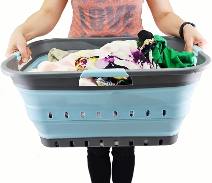 SAMMART 42L (11 gallon) Collapsible Plastic Laundry Basket - Foldable Pop Up Storage Container/Organizer - Portable Basket - Space Saving Hamper/Basket (2, Grey/Sea Angel) - Image 7