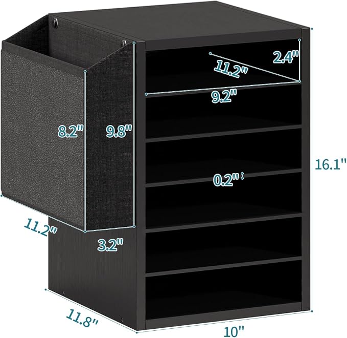 Unionly 6 Tier Adjustable Mail Sorter,Wood Paper Organizer for Class,Office | Office Mailbox with name slot,Literature Organizer with side pocket,Wooden File Storage Organizer for school,classroom,office - Image 5